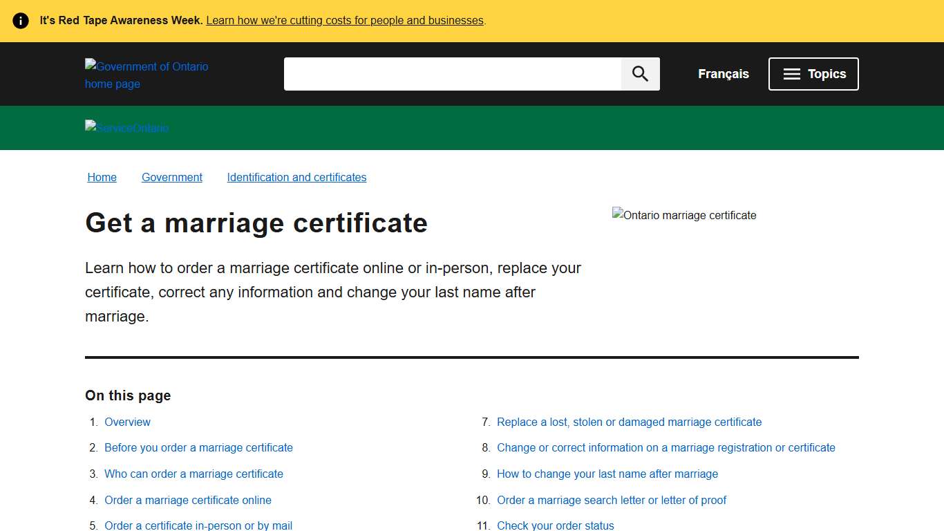 Get a marriage certificate ontario.ca