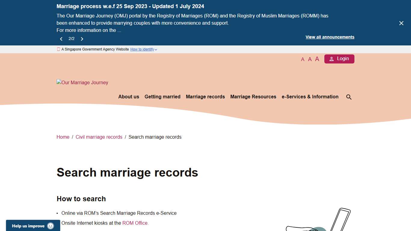 OMJ Search marriage records